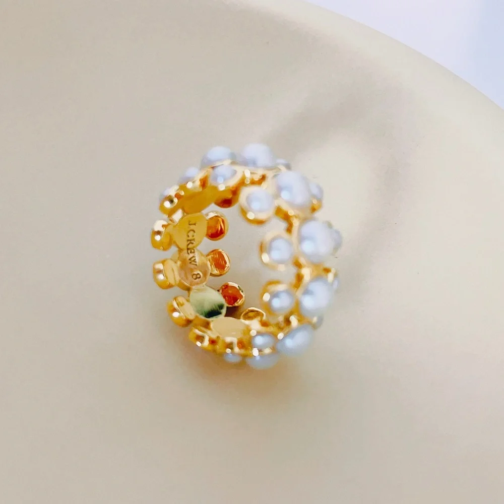 J crew Layered Pearl Statement Ring‎ Sz7